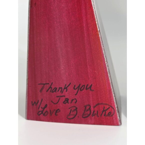 Modern Abstract Metal Sculptures Red & Blue Gold Accents Pair Signed By Burke - Picture 5 of 12